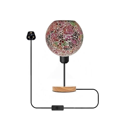 Image of LEDSone Mosaic Table Lamp Glass Globe Handcrafted Multicoloured E27, Wooden Bedside Desk Lamp with ON/Off Switch, UK Plug Night Light for Living Room, Bed Room, Dining Room