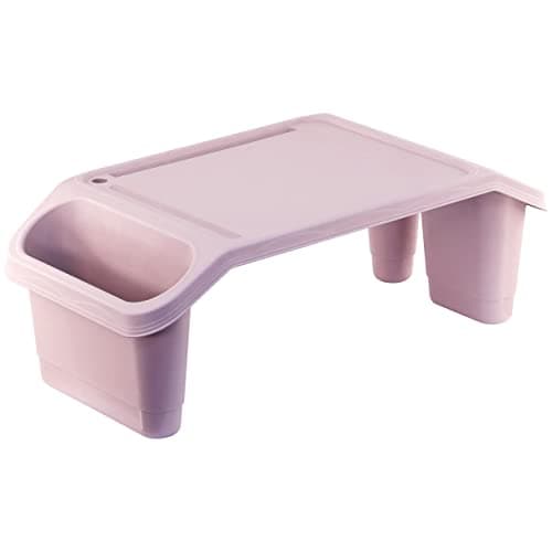 Image of GEEZY Portable Bed Tray Table, Pink - Multipurpose Lap Tray Desk with Storage Pockets - Stackable & Lightweight Laptop Bed Table for Colouring, Activities, Breakfast, Crafts, Sofa, Kids & Adults