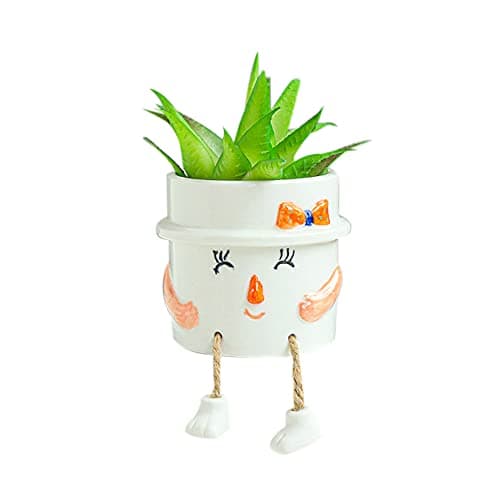 Image of DIYOMR Painted Ceramic Hanging Feet Doll Container Pot,Flower Cactus Bonsai Planter Pot Succulent Pots for Home Office Decor,Not Include Plants (Cute Girl)