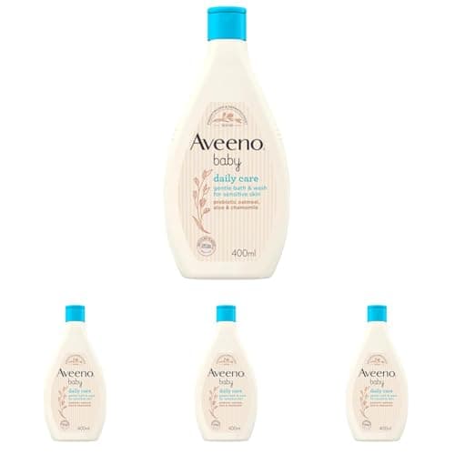 Image of AVEENO Baby Daily Care Gentle Bath & Wash (4 x 400ml), Tear-Free Baby Wash with Gentle Fragrance with Prebiotic Colloidal Oatmeal, Gently Cleanses & Leaves Skin Feeling Moisturised, For Sensitive Skin