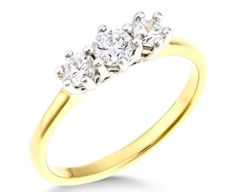 Image of Old English Jewellers 9ct Yellow Gold on Silver 0.50ct Three Stone Engagement Ring size J K L M N O P Q R S T U V (U)