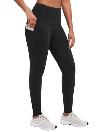 Image of baleaf Fleece Lined Leggings Women Winter Thermal Warm Yoga Pants High Waisted with Drawstring Pockets Water Resistant Black L