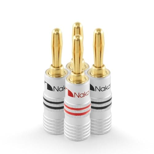 Image of Nakamichi Excel Series 24k Gold Plated Banana Plugs 12 AWG - 18 AWG Gauge Size 4mm for Speakers Amplifier Hi-Fi AV Receiver Stereo Home Theatre Audio Wire Cable Screws Connector 4 Pcs (2-Pairs)