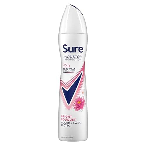 Image of Sure Women Nonstop Protection Bright Bouquet Deodorant Antiperspirant with a strawberry and vanilla scent & body heat activated technology for 72 hour sweat protection 250 ml, Pack of 6
