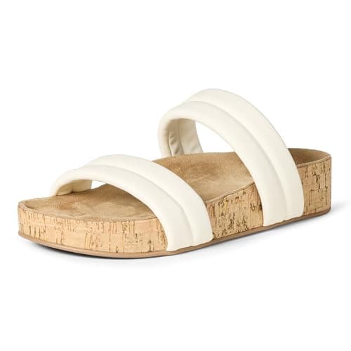 Image of Amazon Essentials Women's Slide Cork Sandals, White, 6 UK