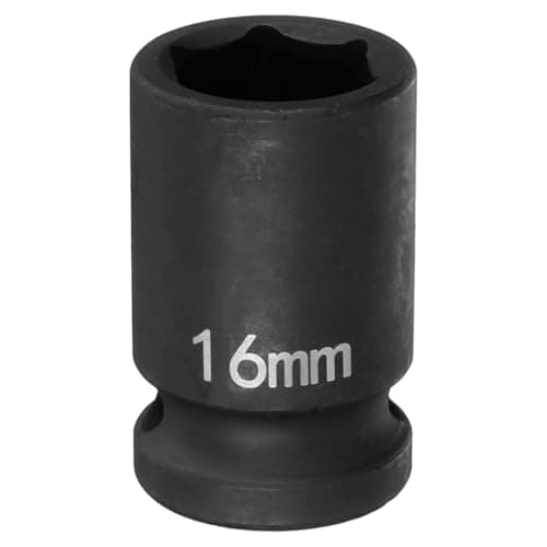 Image of sourcing map 6 Point Impact Socket 16mm Metric Socket 1/2" Square Drive 1.5" (38mm) Long Phosphated Cr-Mo Steel Spindle Axle Hex Nut Sockets, Black
