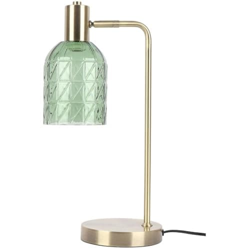 Image of wilko Amilla Glass Table Lamp, Green, 40 x 29.5 x 14cm, Metal, 10W Max, Small Edison Screw/SES, Bulb Not Included, Vintage Design