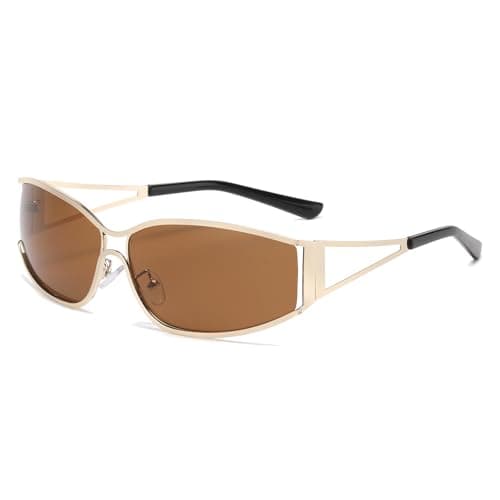 Image of LJCZKA y2k Trendy Sunglasses for Women Men Cool Futuristic Sunglasses Wraparound Metal Frame Trendy Shades 90s UV400 Protection