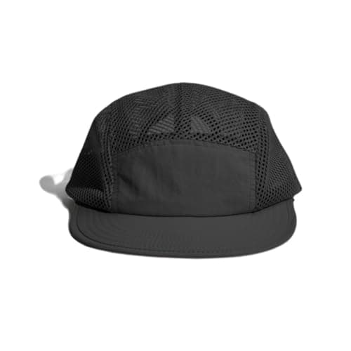 Image of Mesh 5 Panel Hat Flat Brim Quick Dry Sports Running Hat (UK, Alpha, One Size, Black)