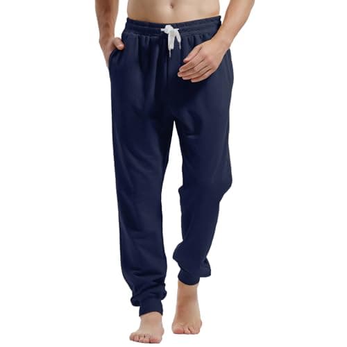 Image of Amy Coulee Mens Joggers Bottoms Cotton Running Tracksuit Bottoms Cuffed Sweatpants Casual Gym Trousers with Pockets Drawstring (Navy, M)