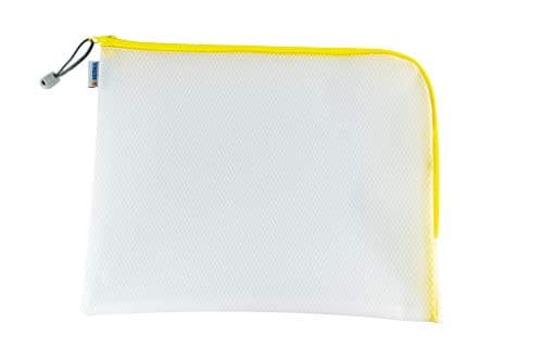 Image of HERMA 20017 Zip Document Bag A4, Transparent Mesh Zipper Pouch for Laptop, Tablet, Books, Papers, Toys, Clear Storage Wallet in Yellow