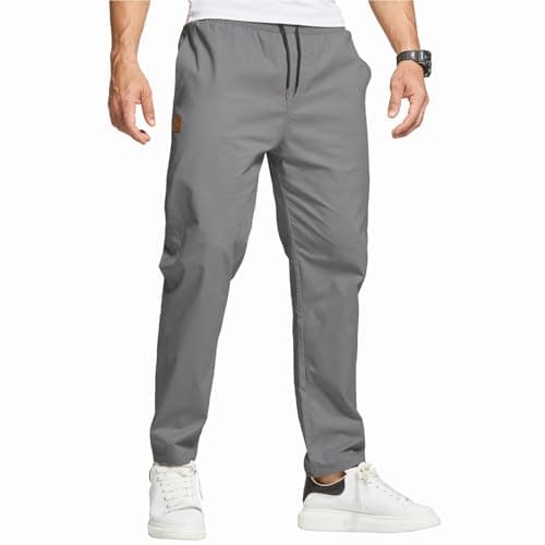 Image of ZOXOZ Men Casual Chino Trousers Joggers for Men Work Trousers Tracksuit Bottoms Open Hem Elasticate Waist with 4 Pockets Grey S