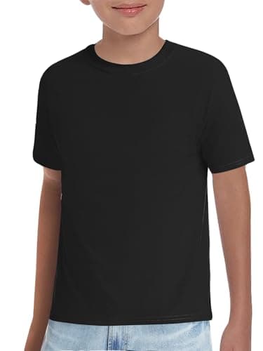 Image of Haloumoning Boys' Plain T-Shirt, Short Sleeve Crew Neck Tee for School PE, Soft Basic T Shirts Casual Top for Kids 5-14 Years, Black, 120