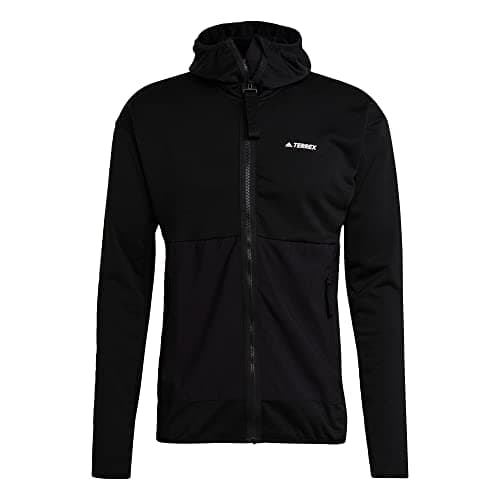 Image of adidas Men's Terrex Tech Flooce Light Hooded Hiking Jacket Sweatshirt, Black, S