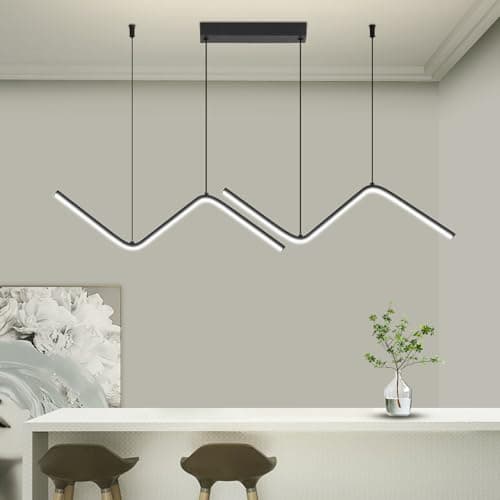 Image of Mikeru Modern 120cm Wave Pendant with Remote Control Dimmable 3000k/4500k/6500k Ceiling Fixture, Height Adjustable 1.5m Hanging Living Room Pendant with Memory for Dining Room, Kitchen, Bedroom