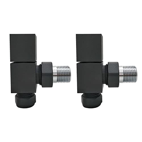 Image of BETTERathrooms.com Anthracite Square Angled Radiator Valves - For Pipework Which Comes From The Wall