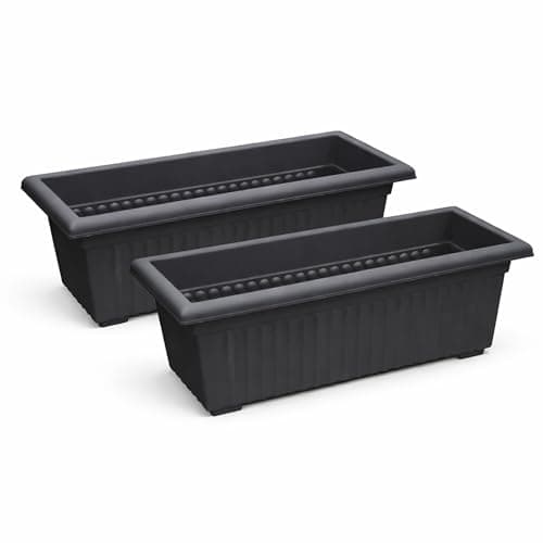 Image of simpahome Grecian Style Pillar Design Plastic Trough Planter Pots - BLACK, Set of 2 Pots - 26cm (H) x 30cm (W) x 70cm (L) - Suitable for Indoor or Outdoor Use.