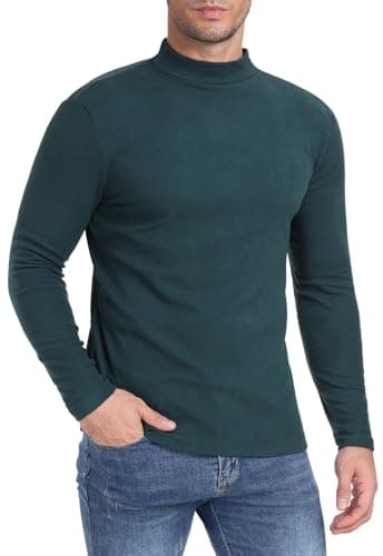 Image of MLANM Men's Mock Turtleneck Jumper Undershirt Lightweight Pullover Sweaters Long Sleeved Neck Pullover Winter Sweater Slim Fit Pullover Mens Tops, Dark Green 2XL