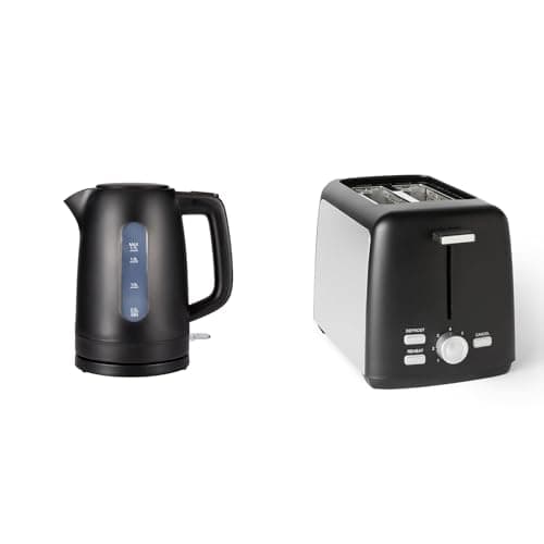Image of Amazon Basics Electric Kettle 1.7L + 2 SliceToaster with Extra Wide Slots, Matte Black