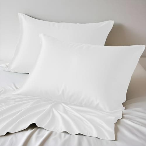 Image of LINENWALAS 100% Organic Bamboo Pillowcase Set of 2 Soft Bamboo Silk Pillowcases for Hair and Skin Standard Size Cooling Pillow Cases Bedding (20x30 Inches, White)