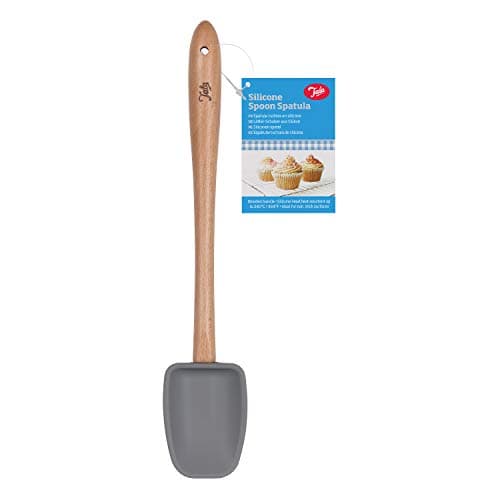Image of Tala Silicone Spoon Spatula, Wooden Handle, Heat Resistant, Grey Colour, Ideal for Non-Stick Surfaces