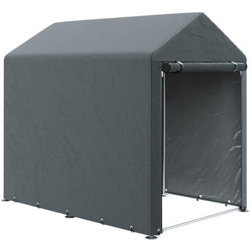 Image of Outsunny 1.2 x 1.8m Garden Storage Shed Tent, Portable Shed Shelter with Galvanised Steel Frame and Large Door, for Motorbike, Garden Tools, Bike Storage, Dark Grey