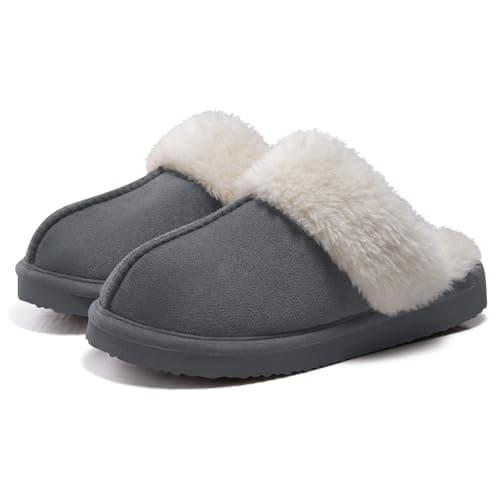 Image of Litfun Women's Fuzzy Memory Foam Slippers Fluffy Winter House Shoes Indoor and Outdoor, Grey 6-6.5