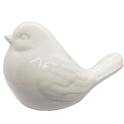 Image of KiaoTime NEW WHITE Glazed Ceramic Bird Figurine, Bird Statue, French Country Garden Cottage Tiered Tray Centre piece Bird Ornaments, Home Decor Accents Collectible Bird Figurine