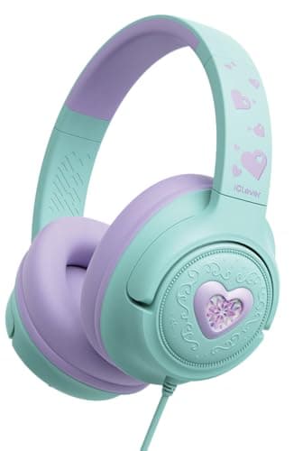Image of iClever Kids Headphones, Wired Headphones for Kids 85dBA Safe Volume Limit, Stereo Sound Foldable Adjustable Over Ear, 3.5mm Jack Girls Childrens Headphone for School/Travel/Tablet/PC, Cream Green
