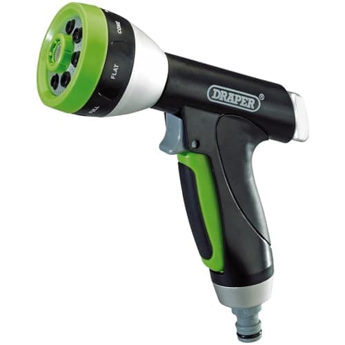 Image of Draper 7 Pattern Hose Pipe Spray Gun | Garden Hose Nozzle | Watering Tool | Lockable Trigger | Universal Connector | 25293