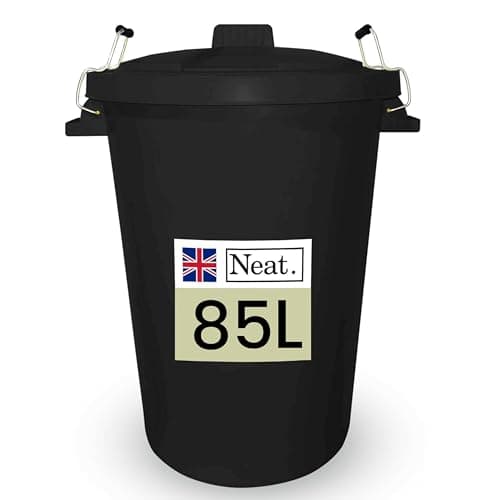Image of Neat. Extra Large Plastic Dustbin with Clip Locking Lid - Heavy Duty Garden Bin for Rubbish, Recycling, Animal Feed, and Storage, 85 Litre, Black, Pack of 1