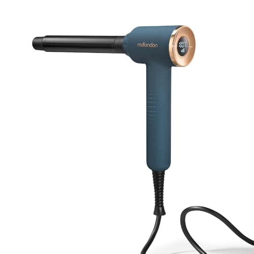 Image of mdlondon CURL Hair Curling Wand (Casal Blue). 4-in-1 Hair Curler with 10mm, 25mm, 32mm & Reverse Conical Barrels. Hair Waver with 14 Heat Settings, Carry Case & Mat - Genuine mdlondon Curling Iron