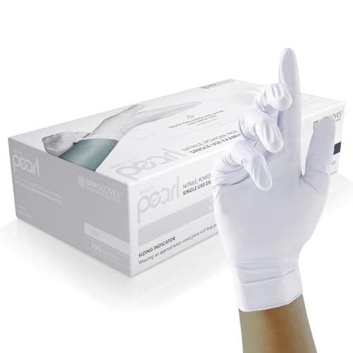 Image of Unigloves White Pearl Nitrile Examination Gloves - Multipurpose, Powder Free and Latex Free Disposable Gloves - Box of 100 Gloves, White, Small (GP0022)