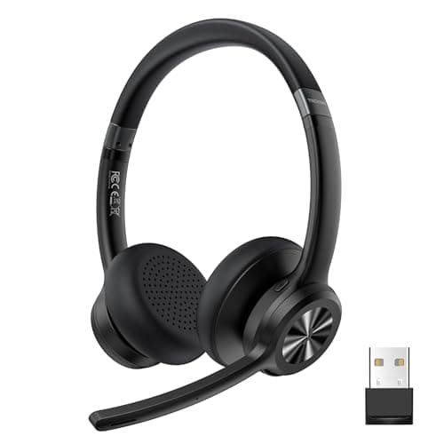 Image of TECKNET Bluetooth Headset, USB Wireless Headset with Microphone Noise Canceling, 50H Playtime & Mute, Wireless Headphones with Mic BT 5.2 On-Ear Headphones for Trucker Cellphone Office Call Center