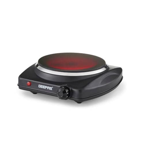 Image of Geepas Single Ceramic Hot Plate, 1200W – Portable Infrared Electric Hob Cooker - Table Top Single Burner Cooktop, Adjustable Temperature, Overheat - Great to use at Campsites Caravans - 1200W, Black