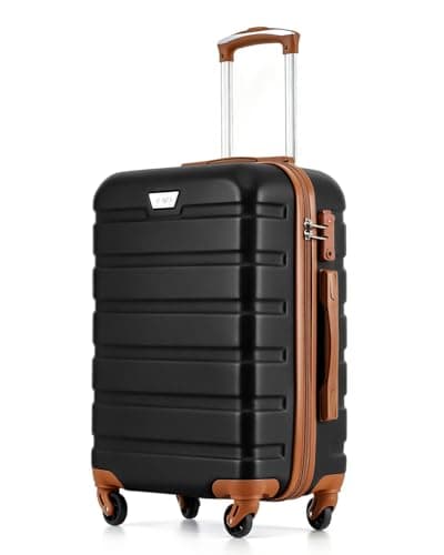Image of COOLIFE 24 Inch Medium Suitcase for Holiday Travel, Cruises and Studying Abroad, ABS+PC, Lightweight Durable Luggage with 360° Spinner Wheels, YKK Zipper, Telescopic Handle, TSA Lock, Black/Brown