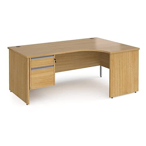 Image of Contract 25 Right Hand Ergonomic Desk with 2 Drawer Fixed Pedestal, Silver Handles & Panel End Leg, 180 cm, Oak