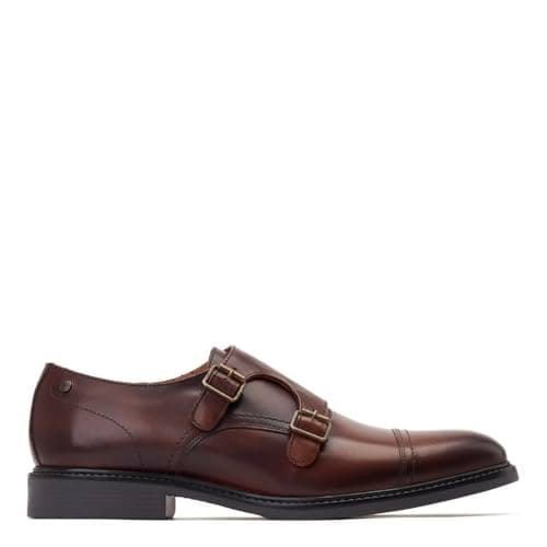 Image of Base London Mens Diablo Waxy Brown Leather Double Monk Strap Shoes UK 9