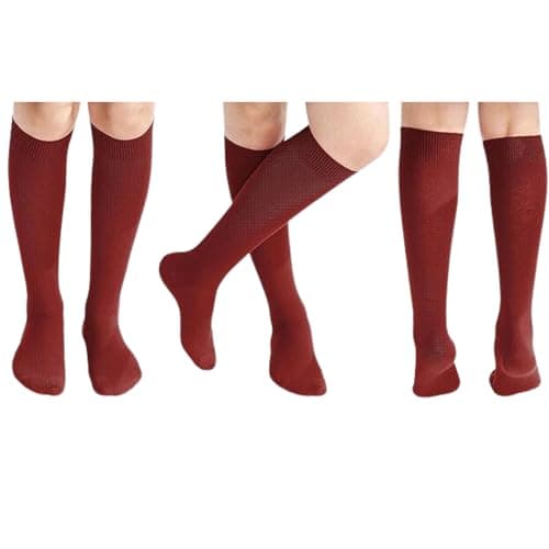 Image of 5 Pairs Children/Kids Girls Knee High Plain School Cotton Rich Socks (UK 9-12 (EU 27-30) fits 4-7 yrs, Burgundy)