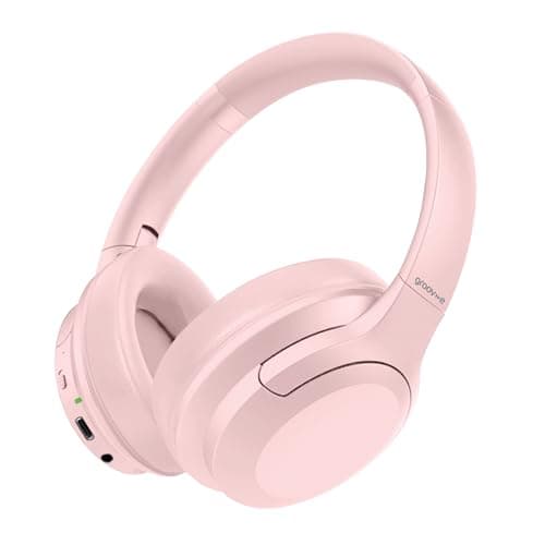 Image of groov e Rhythm Wireless Headphones - Active Noise Cancelling Headphones with 32Hrs of Audio Playback - Bluetooth & 3.5mm Audio Jack - Pink