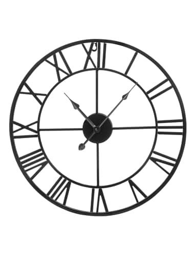 Image of Shoze Large Wall Clock 47CM Metal Vintage Large Black Wall Clock Round Silent Skeleton Roman Numerals Hanging Clock Battery Wall Clock for Living Room Bedroom Kitchen Hotel Office Black (47cm)