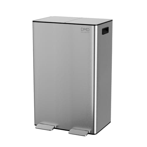 Image of DMD Collective – 60L Stainless Steel Rubbish Bin, 2 x 30L Removable Recycling Bins & 3L Compost Bin Included - Large Airtight Trash Can, Metal Foot Pedals Fingerprint Proof, Easy Clean – Silver