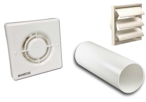 Image of XF100P Pullcord Fan Complete 4" 100mm Wall Kit with Gravity Grille Bathroom Shower Extractor Fan
