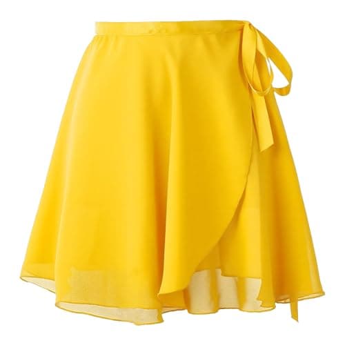 Image of Baisdan Girls Women Ballet Wrap Skirt Chiffon Dance Skirt with Adjustable Waist Tie Skate Gymnastics Ballet Skirts Yellow
