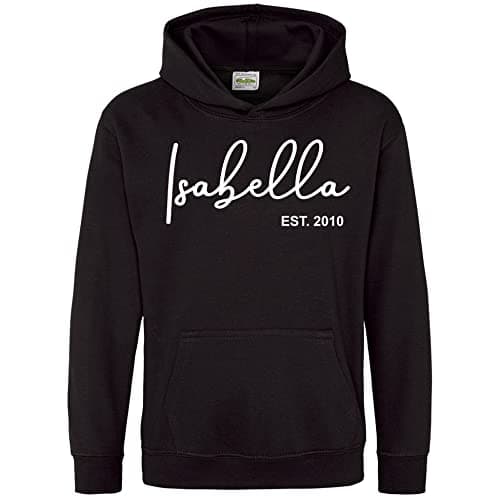 Image of Purple Print House Personalised Name and Year Hoodie - Personalised Gift For Girls Kids Childrens Hooded Top Birthday Girls, 9-11 Years, Black