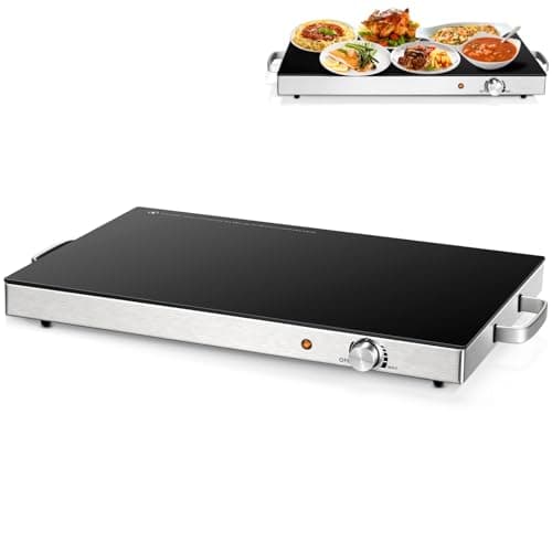 Image of TANGZON Electric Food Warming Tray, 300W Large Hot Plate Buffet Server with Adjustable Temperature, Cool Touch Handles & Non-Slip Feet, Stainless Steel Plate Chafer Warmer (64 x 38cm)