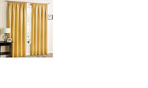 Image of RAYYAN LINEN Pencil Pleat Blackout Curtains Pair with Free Tiebacks, Tape Top Thermal Insulated Blackout Curtains (Ochre Yellow, Width 66" X Drop 54")