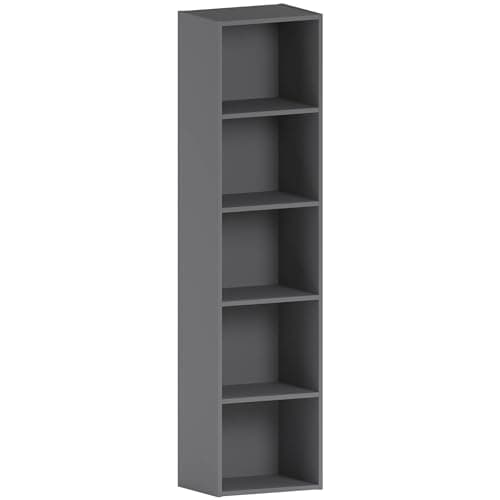 Image of Vida Designs Oxford 5 Tier Cube Bookcase, Grey Wooden Shelving Display Storage Unit Office Living Room Furniture