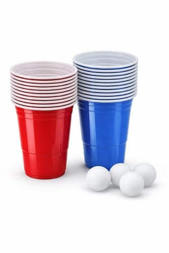 Image of Storm&Lighthouse 24 Piece Set Beer Pong Game Blue and Red Plastic Cups Pong Game 16oz Cup Bar Games for Students Parties Stag Do Summer Fun Hen Party