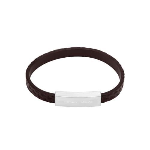 Image of Emporio Armani Men's Silver-Tone Leather Bracelet, EGS3251040